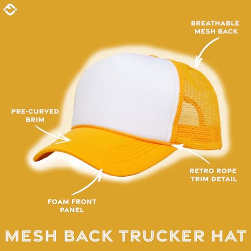 Funky Junque Blank Mesh Foam Lightweight Snapback Trucker Hat - color: White/Gold