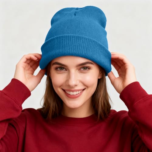 ZOORON Beanie for Men Women Warm Winter Hat Unisex Soft Knit Cuffed Beanie - color: Sea Blue
