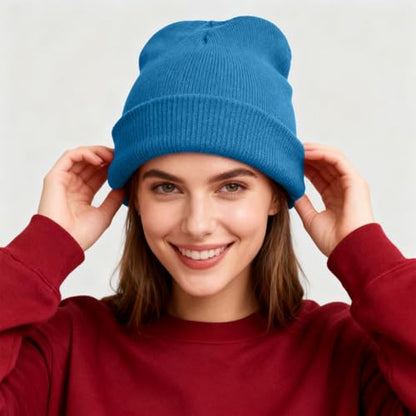 ZOORON Beanie for Men Women Warm Winter Hat Unisex Soft Knit Cuffed Beanie - color: Sea Blue