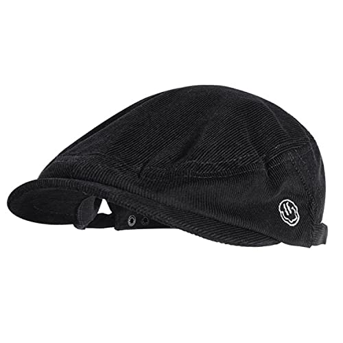 Croogo Men's Newsboy Flat Cap Corduroy Ivy Cap Casual Winter Duckbill Hat Irish Catsby Golf Beret Hat - color: Bl27-black
