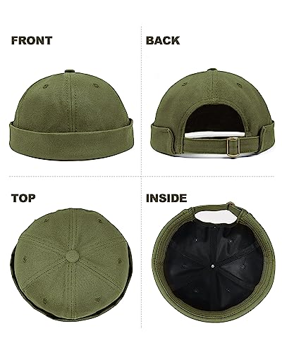 Zylioo Oversize XXL Brimless Hats,Large Rolled Cuff Skull Cap,Adjustable Sailor Docker Cap,Short No Visor Harbour Hat - color: Army Green, size: Large-X-Large