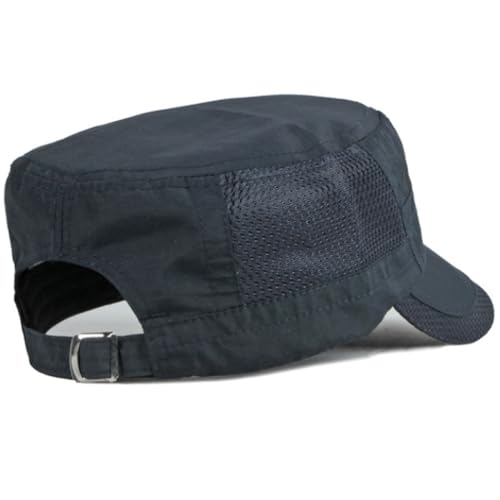 Men's Breathable Military Caps Cadet Army Caps Summer Flat Top Cap - color: B-black/Dark Grey/Navy