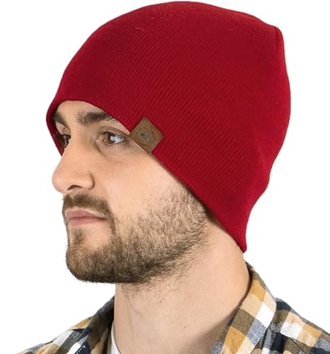Tough Headwear Knit Beanie Hat - Stretch Fit Winter Hats for Men - Breathable Beanie for Women - Durable Acrylic Winter Cap - color: Maroon