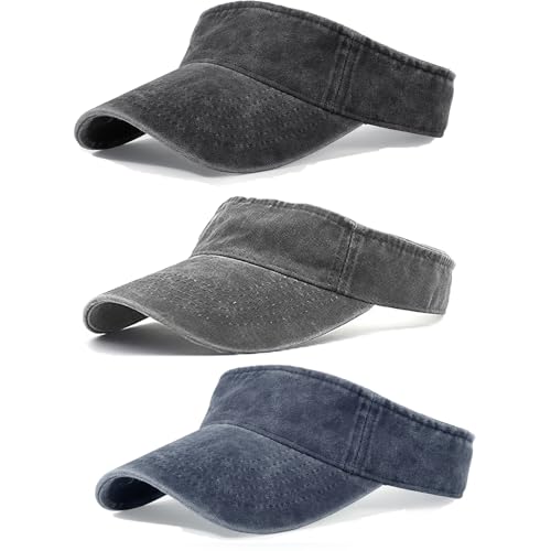 3 Pack Sun Visors for Women Men Cooling Lightweight Sports Sun Hats Adjustable Twill Cotton Run Visor - color: Black-darkgray-navy, size: One Size