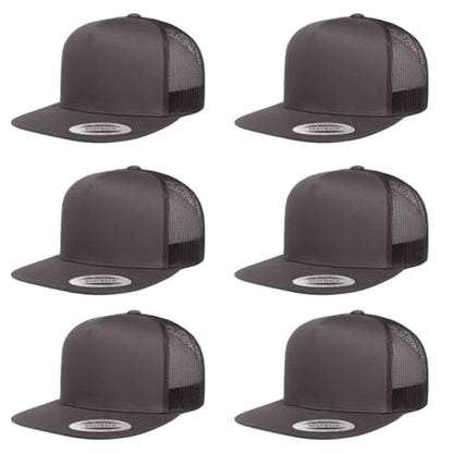 Yupoong 5-Panel YP Classic Trucker Cap | High Profile Flat Visor Snapback - color: Charcoal
