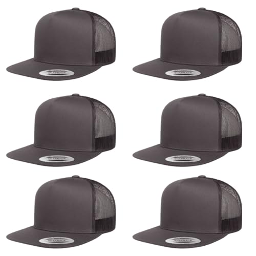 Yupoong 5-Panel YP Classic Trucker Cap | High Profile Flat Visor Snapback - color: Charcoal