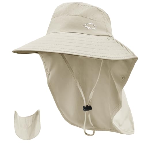 Rosoz Sun Hat for Men Women with Neck Flap& Removable Face Cover Wide Brim - color: 1pack-beige