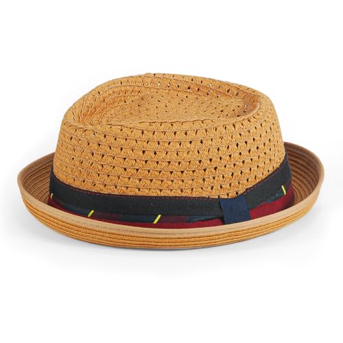 Straw Fedora Belfry Trilby Hat for Men Women Summer Short Brim Sun Beach Hats S-XXL - color: Straw, size: Small