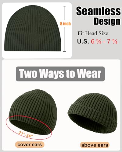 ROYBENS Wool Beanie for Men Women, Seamless Knit Warm Winter Hat Skull Caps - color: 1pcs- Army Green