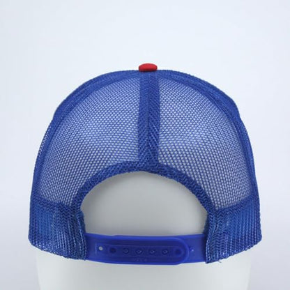 High Crown Foam Mesh Camouflage Tri-Color Oak Leaves Trucker Hat Baseball Cap - color: Red/White/Royal