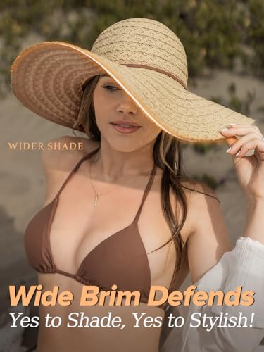 Sun Beach Hats for Women Summer Floppy Wide Brim Sunhat Packable Foldable Lace Travel Vacation - color: Khaki, size: Medium