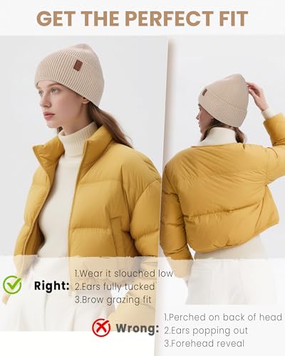 Fleece Lined Winter Beanie for Men Women Warm Windproof Beanies Hats Thick Knit Winter Hat for Cold Weather - color: Beige