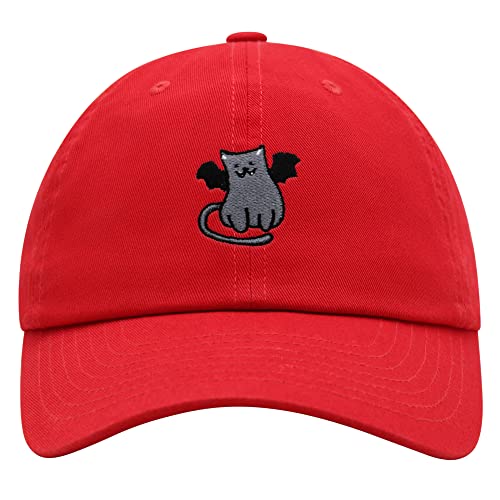 JPAK Bat-cat Premium Dad Hat Embroidered Cotton Baseball Cap Cat Kitty - color: Red