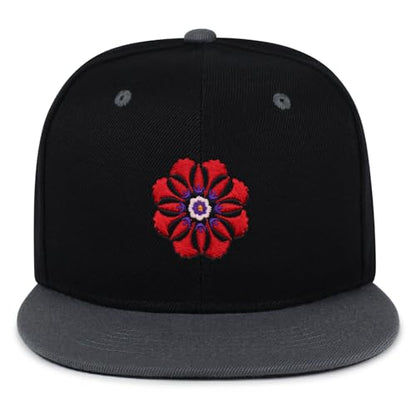 Flower Ornament Hip-Hop Snapback Hat Embroidered Baseball Cap Floral Embellishment - color: 18. Black/Grey