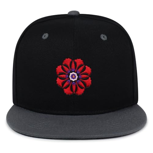 Flower Ornament Hip-Hop Snapback Hat Embroidered Baseball Cap Floral Embellishment - color: 18. Black/Grey