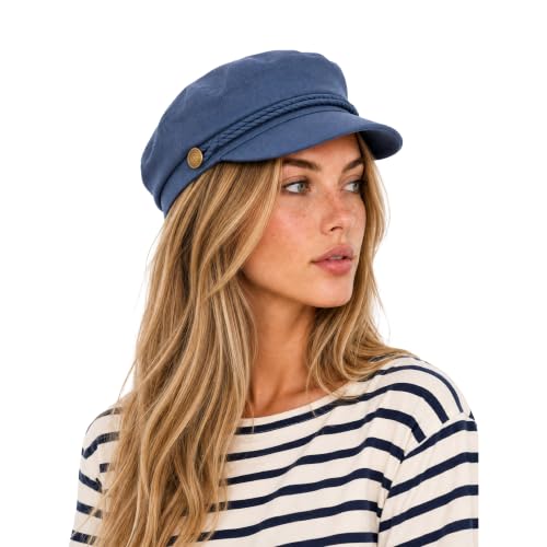 C.C Cotton Fisherman Cap for Women – Classic Fiddler Hat, Lightweight Breathable Cotton, Trendy Greek Fisherman Style - color: Cotton-navy