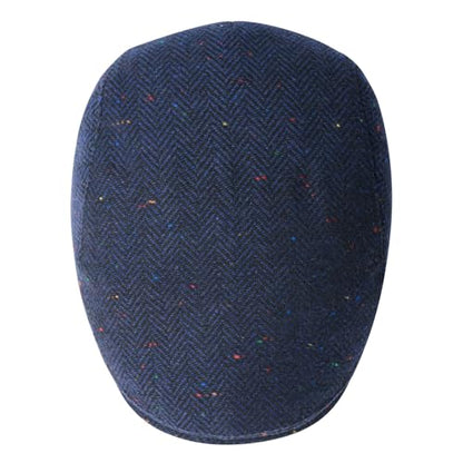 FEINION Men Wool Blend Flat Cap Tweed Newsboy Ivy Hat - color: Flecked Navy