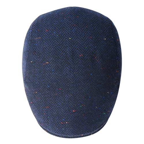 FEINION Men Wool Blend Flat Cap Tweed Newsboy Ivy Hat - color: Flecked Navy