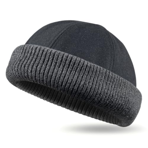Docker Beanie for Men & Women, Soft Wool Blend Knit Watch Cap, Warm Cuffed Fisherman Hat for Casual Wear - color: Black