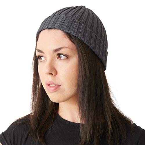 CHARM Mens Cotton Fisherman Beanie - Ribbed Trawler Knit Cap Womens Slouch Hat - color: Dark Gray