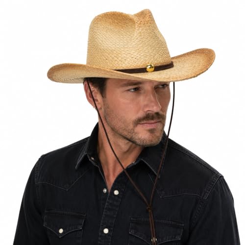 Straw Cowboy Hat for Men Women, Woven Western Summer Hat Natural - color: Beige