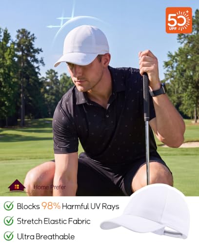 Home Prefer UPF50 Sun Hat for Men Women Reflective Water Repellent Quick Dry Baseball Cap Golf Running Outdoor Sport Hat - color: White, size: Medium