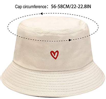 XYIYI Fashion Embroidery Bucket Hat Cotton Beach Fisherman Hats for Women Girls - color: Heart Beige