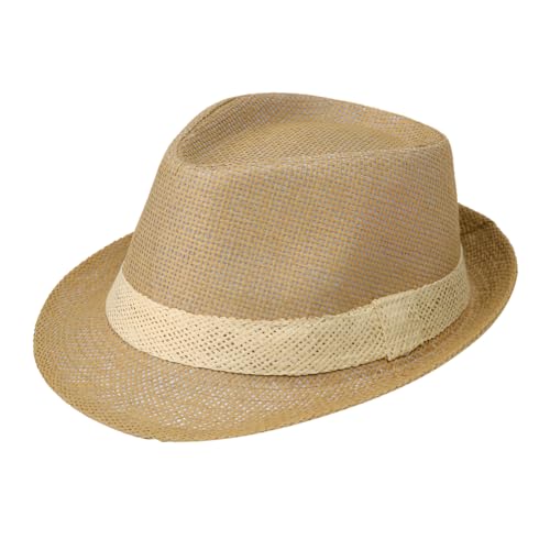 Short Brim Straw Fedora Hat Sun Protection Panama Hat Packable Jazz Beach Cap Roll Up Trilby Cap for Men Women - color: Khaki