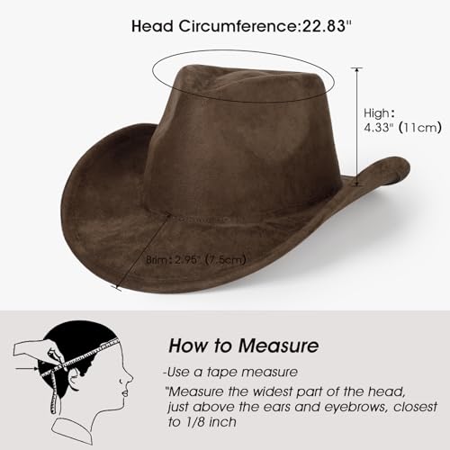 2 Pack Western Cowboy Hats for Women Men 2 Different hat Bands - color: Coffee
