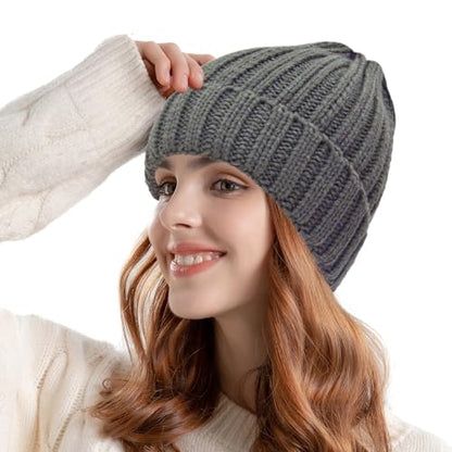 ZOORON 1&2 Winter Beanie for Women Soft Warm Slouchy Knit Hat Ski Stocking Cuffed Cap - color: Dark Grey