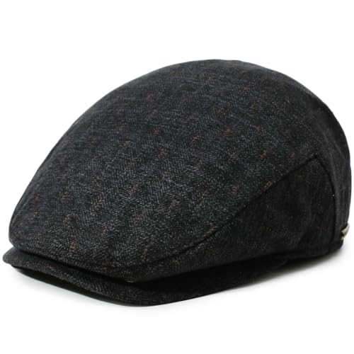 Men's Newsboy Cap with Earflaps Flat Ivy Caps Gatsby Golf Cabbie Hats - color: Dark Grey Spot