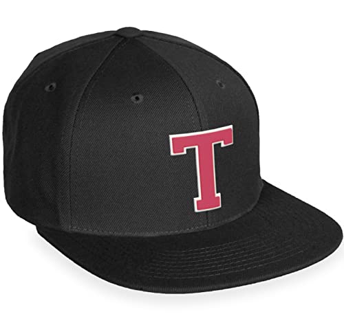 Daxton Classic Snapback White Rose A to Z Letters Flat Bill Visor Cap - color: Black, style: Letter T