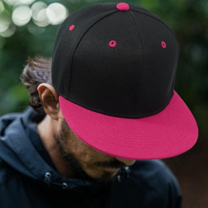 Snapback Hat Flat Bill Visor Hats Adjustable Hip Hop Baseball Cap for Women Men - color: Black Rose Red