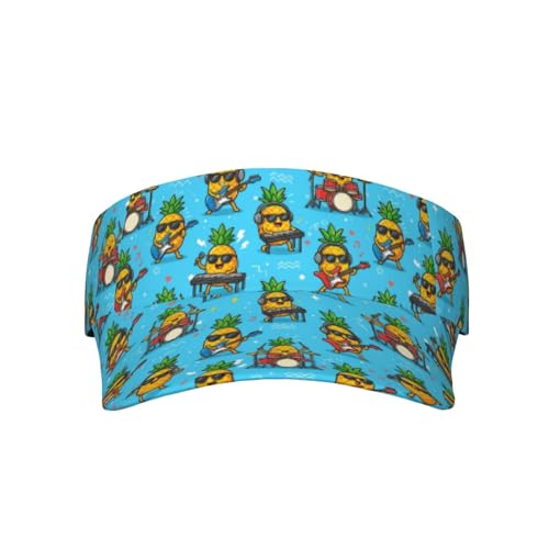 Unisex Sports Sun Visor Hats Adjustable Lightweight Packable Printed Empty Top Cap for Running Pickleball Golf Tennis - color: Funny Rocker Pineapple