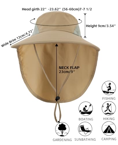 Home Prefer Outdoor UPF50+ Sun Hat Wide Brim Mesh Fishing Hat with Neck Flap - color: Khaki
