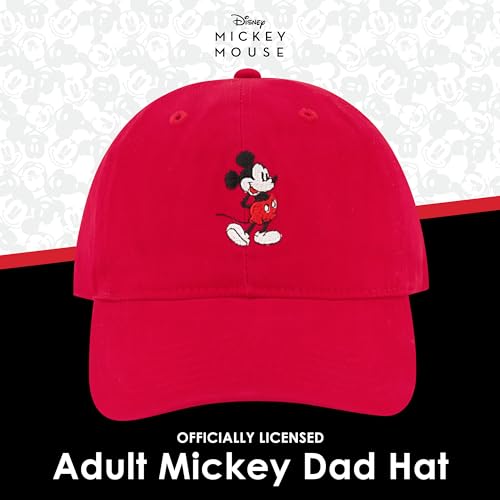 Disney Mickey Mouse Embroidered Cotton Adjustable Dad Hat with Curved Brim - color: Red