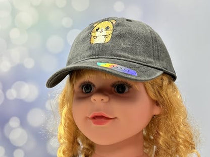 Adjustable Embroidery Animal Baseball Hat for Kid Toddler Child - color: Hamster (Washed Black)