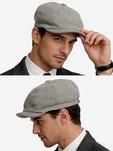 Adult 1920s Newsboy Cap for Men British Gangster Style Costume Baker Wool 8-piece Cap Halloween - color: Grey, size: L (23.6")
