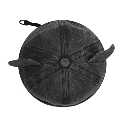Cute Cat Ear Beanie Hats for Women Men Washed Cotton Brimless Docker Cap Retro Rolled Cuff Skull Cap - color: Black Gray