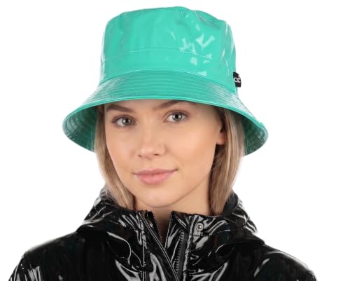 C.C Women's Waterproof Patent Leather Bucket Hat, Glossy Vinyl Rain Hat, Packable Travel Sun & Rain Cap - color: Mint