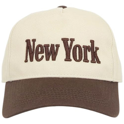 E BY ELIDAN New York Trucker Snapback Hat 3D Embroidered Baseball Cap - color: Cream Brown