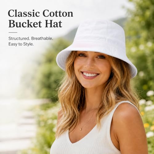 Cotton Bucket Hat Packable Beach Sun Hat for Women Men - color: Black+white
