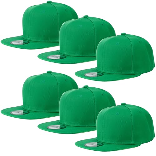 Gelante Plain Blank Flat Brim Adjustable Snapback Baseball Caps LOT 6 Pack - color: Kelly Green