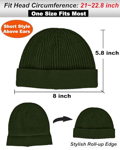 vidsel Thin Wool Fisherman Beanie for Men Short Knit Cuff Trawler Watch Hat - color: 1pcs-army Green