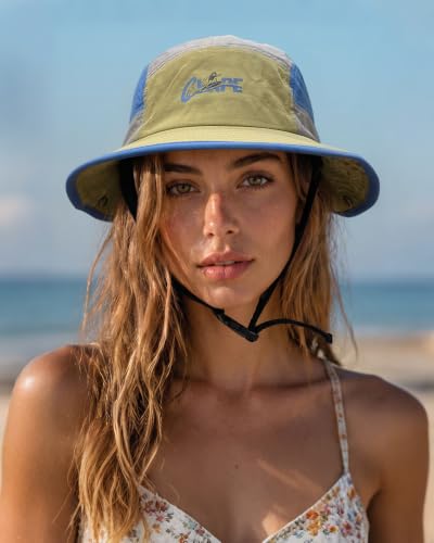CLAPE Surf Bucket Hat with Chin Strap, Waterproof UPF 50+ Surfing Hat Packable Brimmed Boonie Hat for Women Men - color: Sh2507a-khakigreen