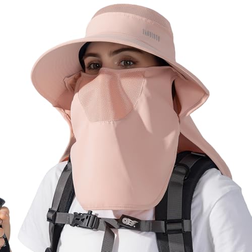HUAMULAN Women Wide Brim Sun Hat Ponytail UV Protection Visor Fishing Cap - color: Pink