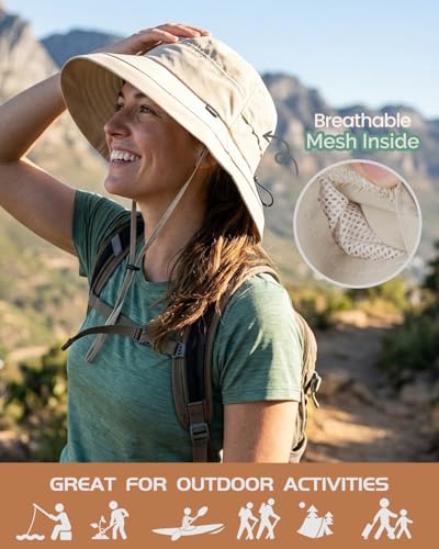 Bucket Sun Hat for Women, UPF 50+ Wide Brim, Packable, Waterproof Rain Hat for Hiking Outdoor Travel - color: Dark Grey