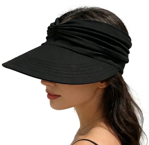 Sun Hat Women Sun Beach Visor Cap UV Protection Summer Wide Brim Hat for Sports Beach Golf Tennis Hiking - color: Black