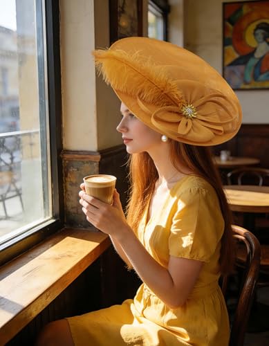 Unpifolov Fascinators Hats Elegant Women Flower Mesh Feathers Wedding Cocktail Bride Headband for Derby Hat Tea Party - color: Ginger