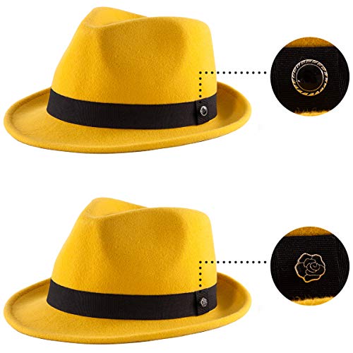 LADYBRO Straw Trilby Fedora Hat for Men Women 1920s Wool Felt Panama 7 1/4 - color: 14 Yellow, Size: 7 1/4 (58cm), Fits 22" - 22 7/8"